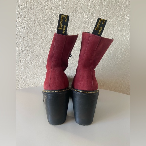 Dr. Martens Kendra Women’s Suede Red Wine Heeled Combat Boot Lace Up - Picture 4 of 8